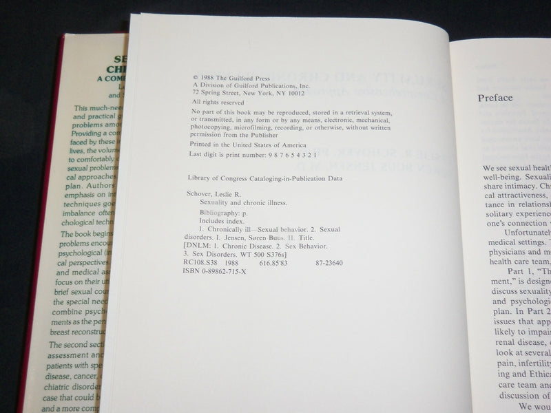 1988 SEXUALITY AND CHRONIC ILLNESS HARDCOVER BOOK BY SCHOVER & JENSEN - KD 2766R