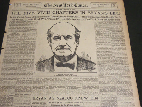 1925 AUG 2 NY TIMES SPECIAL SECTION FIVE VIVID CHAPTERS IN BRYAN'S LIFE- NT 7065