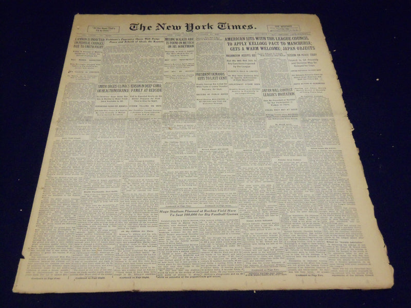 1931 OCTOBER 17 NEW YORK TIMES - THOMAS EDISON IN DEEP COMA - NT 4141