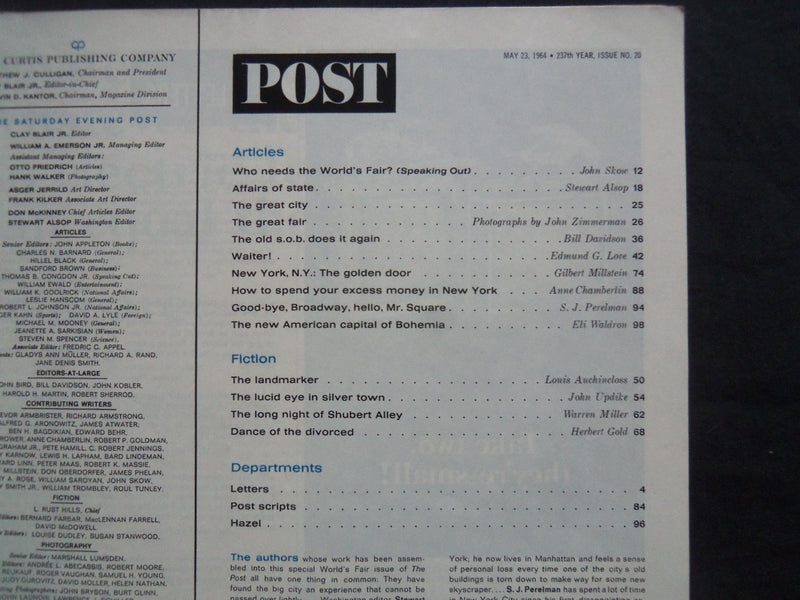 1964 MAY 23 THE SATURDAY EVENING POST MAGAZINE - WORLD'S FAIR COVER - SP 2407