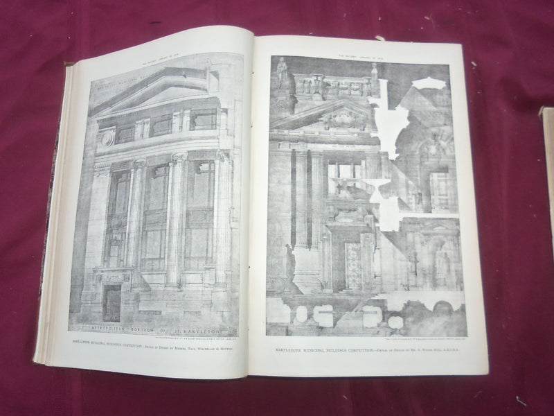 1912 JAN-DEC THE BUILDER U. K. MAGAZINE BOUND VOLUMES - 2 VOLS - FOLD OUTS- C 35