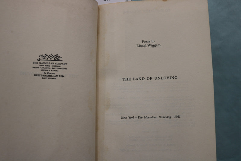 1961 THE LAND OF UNLOVING HARDCOVER BOOK BY LIONEL WIGGAM - KD 9637