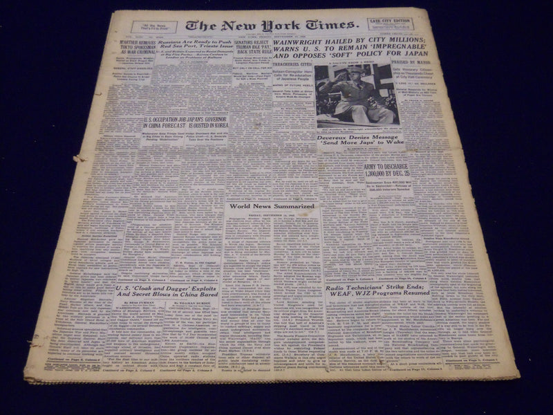 1945 SEPT 14 NEW YORK TIMES - WAINWRIGHT HAILED BY CITY MILLIONS - NT 305