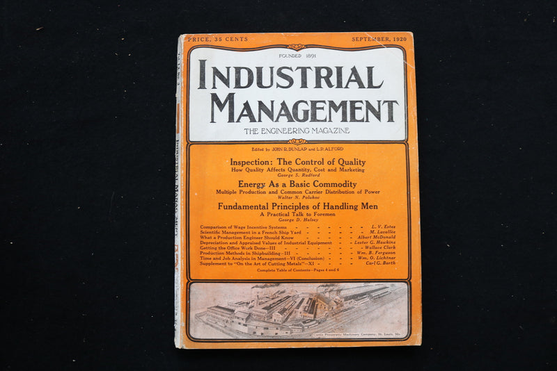 1920 SEPTEMBER INDUSTRIAL MANAGEMENT MAGAZINE - QUALITY CONTROL COVER - E 10639