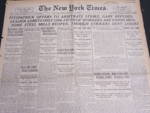 1919 SEPTEMBER 26 NEW YORK TIMES FITZPATRICK OFFERS TO ARBITRATE STRIKE- NT 7033