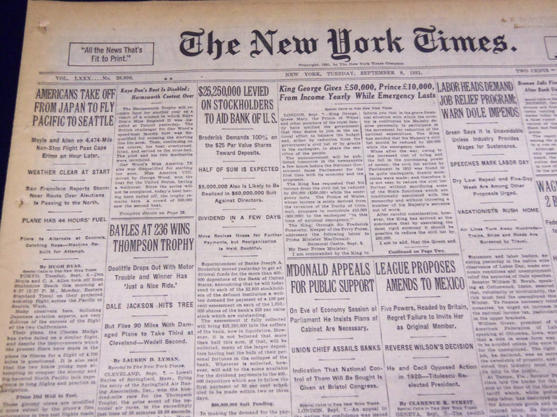 1931 SEPTEMBER 8 NEW YORK TIMES - BAYLES AT 236 WINS - NT 4121
