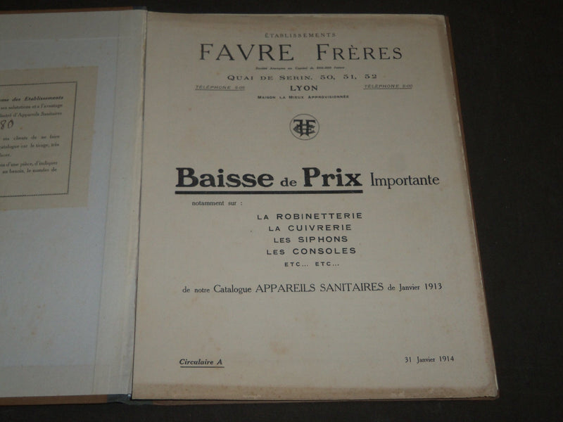 1913 JANUARY FAVRE FRERES LYON APPAREILS SANITAIRES FRENCH CATALOGUE - FR 357