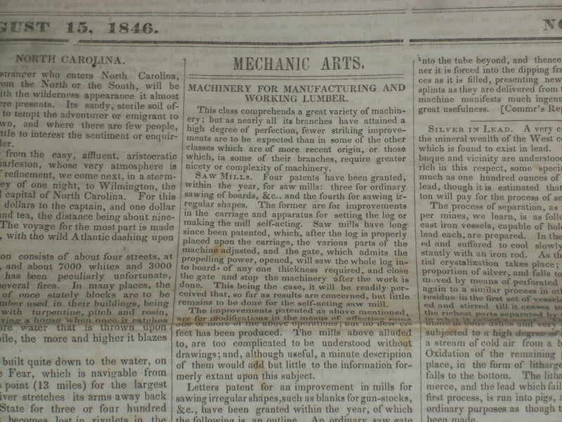 1846 AUGUST 15 MASSACHUSETTS PLOUGHMAN - SAW MILLS - OREGON TREATY - NP 5128