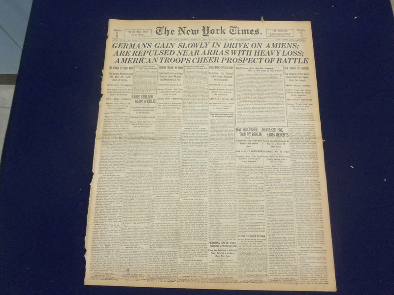 1918 MARCH 31 NEW YORK TIMES - GERMANS GAIN ON AMIENS, LOSSES AT ARRAS - NT 8154