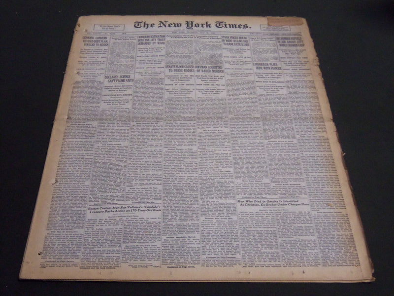 1929 MAY 23 NEW YORK TIMES - LINDBERGH FLIES HERE WITH FIANCEE - NT 6867