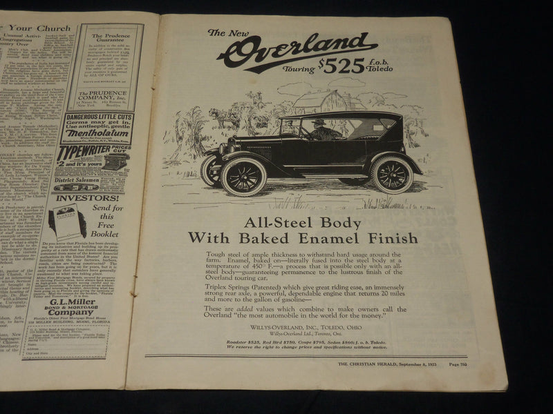 1923 SEPTEMBER 8 CHRISTIAN HERALD MAGAZINE - NICE AUTO ADS - ST 530C