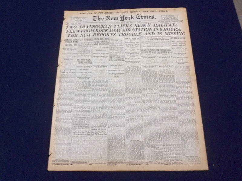 1919 MAY 9 NEW YORK TIMES - TRANSOCEAN FLIERS REACH HALIFAX - NT 9242