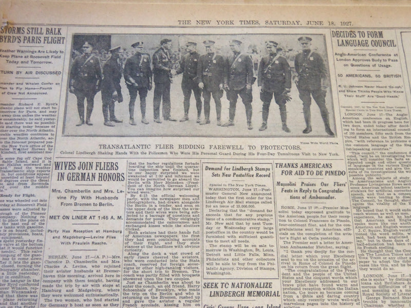 1927 JUNE 18 NEW YORK TIMES - LINDBERGH FLIES TO ST. LOUIS WELCOME - NT 6282