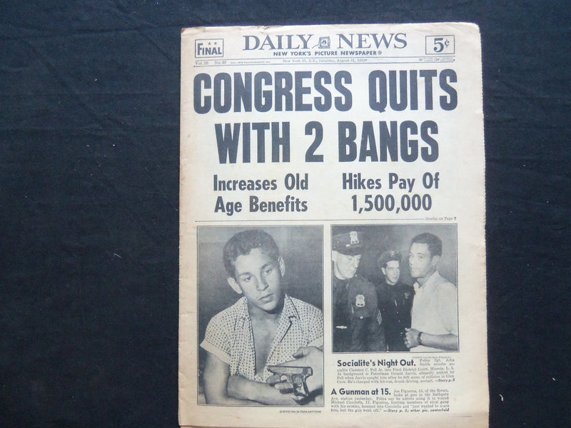 1954 AUGUST 21 NY DAILY NEWS NEWSPAPER - OLSON BEATS ROCKY IN 15 - NP 2503
