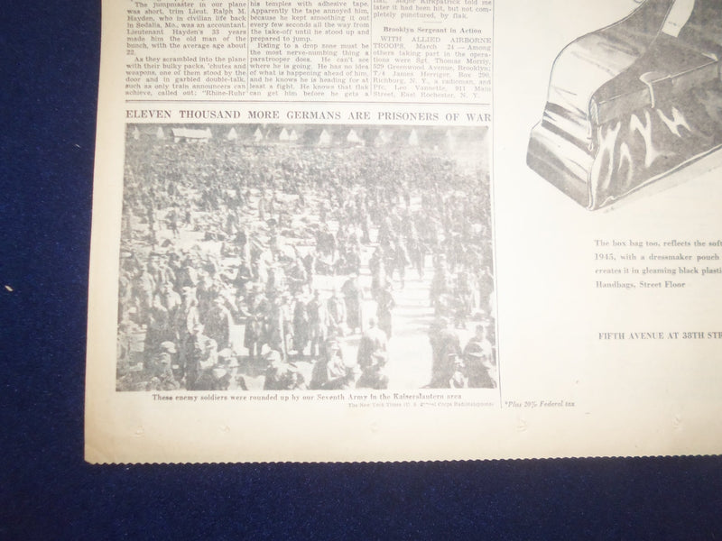 1945 MARCH 25 NEW YORK TIMES - ALLIES STORM ACROSS RHINE AT 4 POINTS - NP 6676