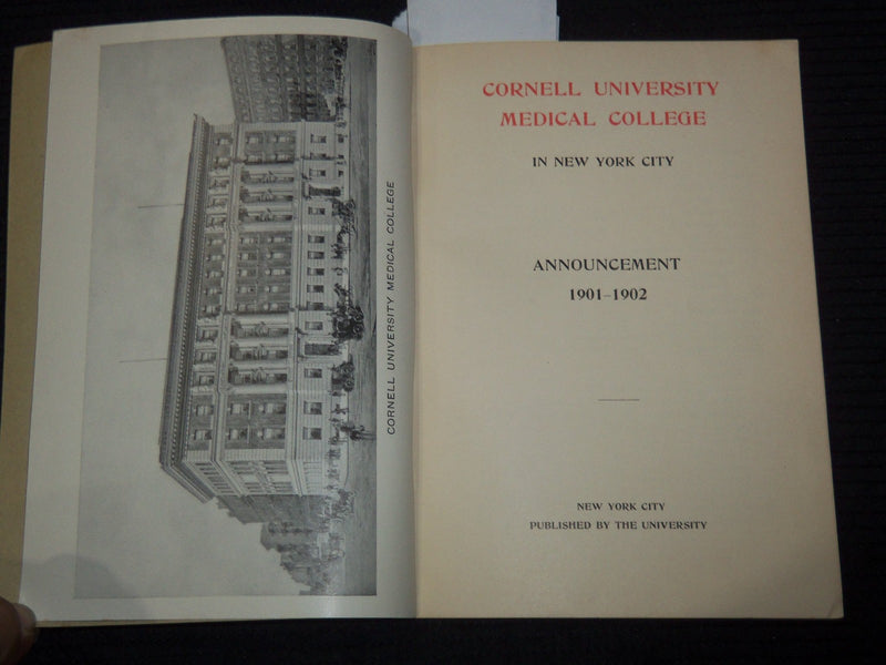 1901-1902 CORNELL UNIVERISTY MEDICAL COLLEGE ANNOUNCEMENT - NEW YORK - K 3100