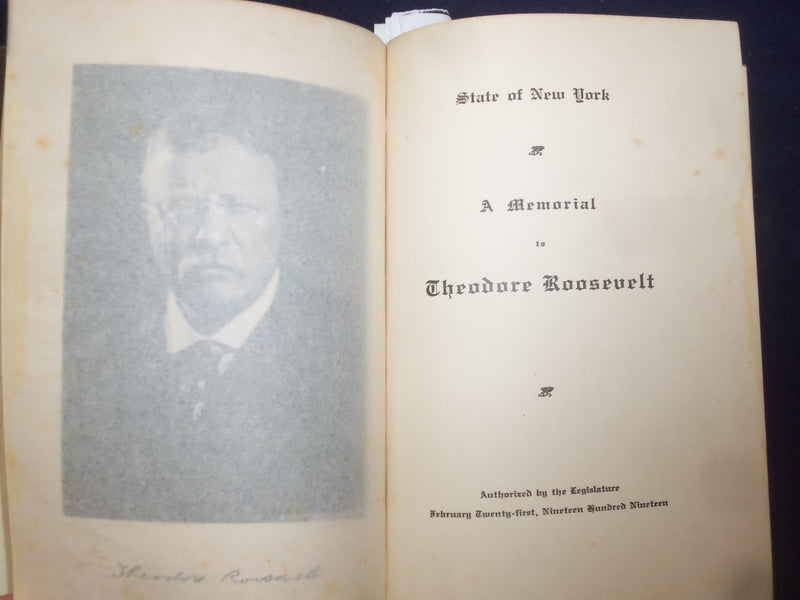 1919 A MEMORIAL TO THEODORE ROOSEVELT - STATE OF NY- HARDCOVER BOOK BY - KD 9098