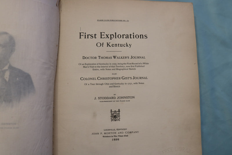 1898 FILSON CLUB #13 FIRST EXPLORATIONS OF KENTUCKY HARDCOVER BOOK - KD 9717