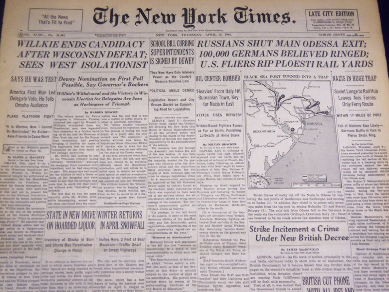 1944 APRIL 6 NEW YORK TIMES - WILLKIE ENDS CANDIDACY - NT 3705