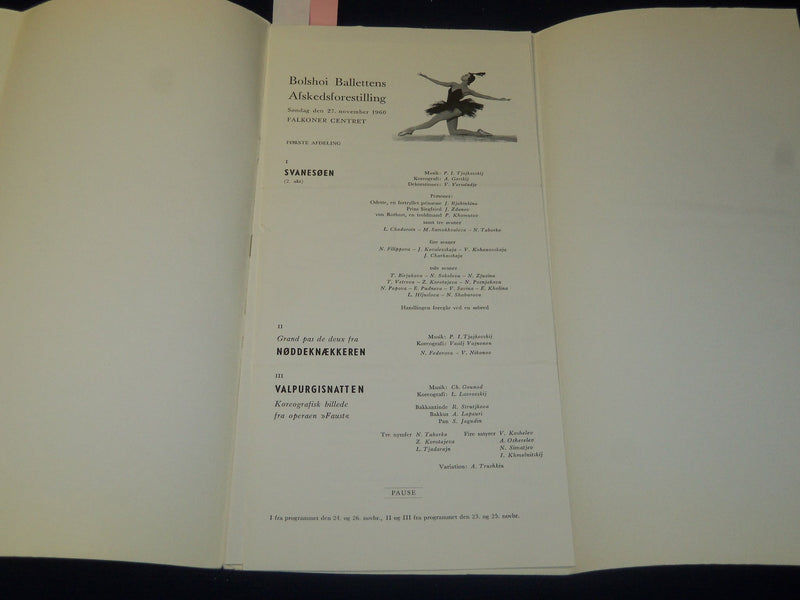 1960 BOLSHOI BALLETTENS AFSKEDSFORESTILLING PROGRAM - 3 SIGNATURES - J 5083