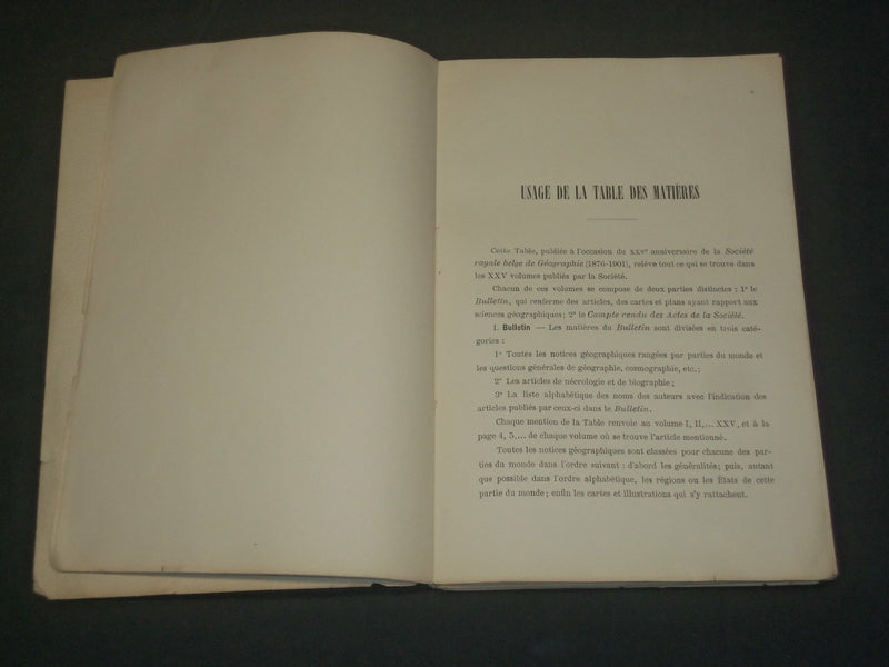 1902 TABLE DES MATIERES FRENCH BOOK - SOCIETE ROYALE BELGE - J 5913