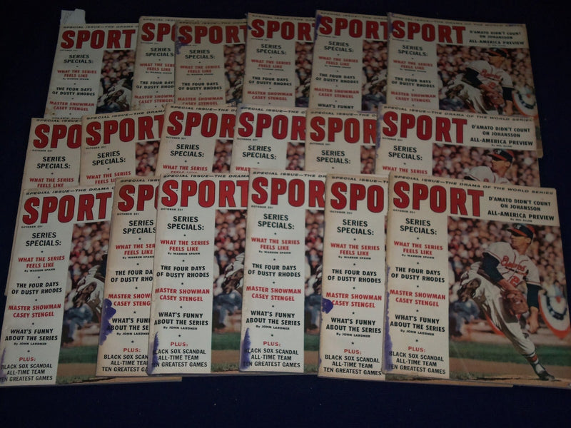 1959 OCTOBER SPORT MAGAZINE LOT OF 27 DUPLICATES - WARREN SPAHN - PHOTOS- O 1294