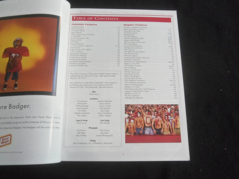 2002 OCTOBER 5FOOTBALL PROGRAM - UNIV OF WISCONSIN VS PENN STATE UNIV - B 5534J