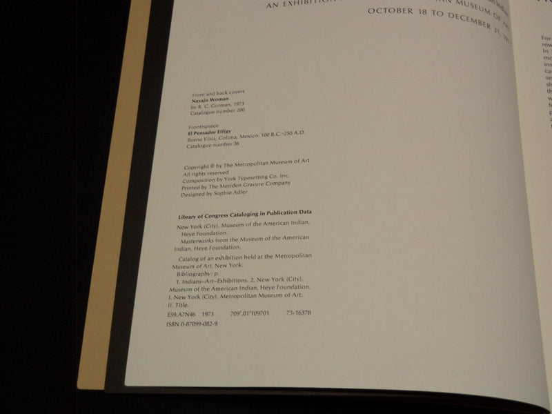 1973 MASTERWORKS FROM THE MUSEUM OF THE AMERICAN INDIAN CATALOG - J 7492