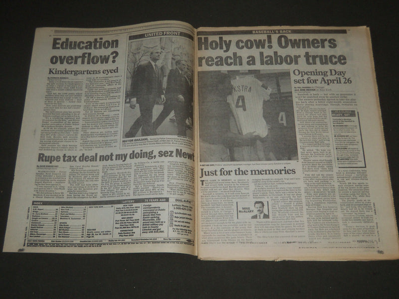 1995 APRIL 3 NY DAILY NEWS NEWSPAPER - PLAY BALL - OWNERS TAKE BACK - NP 2568