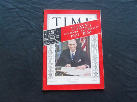 1938 FEBRUARY 28 TIME MAGAZINE-JAMES ROOSEVELT - TIME'S 15TH ANNIVERSARY - T 599