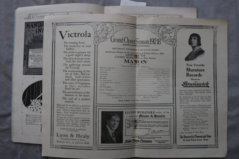 1917-1918 THE AUDITORIUM CHICAGO OPERA ASSOCIATION PROGRAM - MANON - K 3456