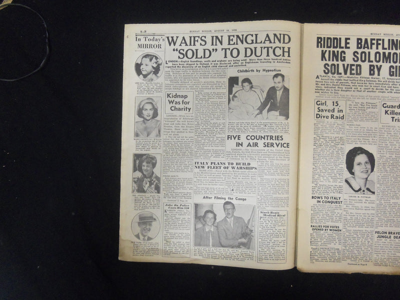 1936 AUGUST 16 NEW YORK SUNDAY MIRROR - JOE LOUIS CHOICE OVER GOB - NP 2319