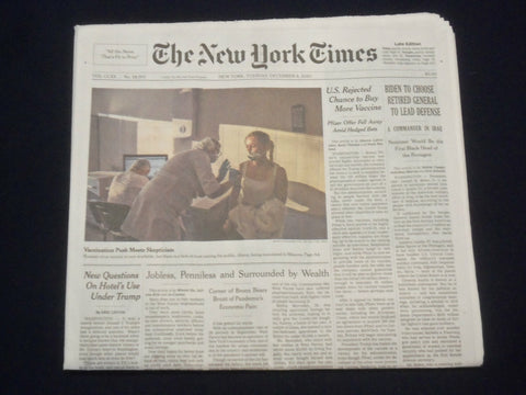 2020 DECEMBER 8 NEW YORK TIMES - BIDEN TO CHOOSE RETIRED GENERAL TO LEAD DEFENSE
