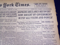 1939 FEB 25 NEW YORK TIMES - HOPKINS DECLARES RECOVERY SOUGHT BY GOV. - NT 593