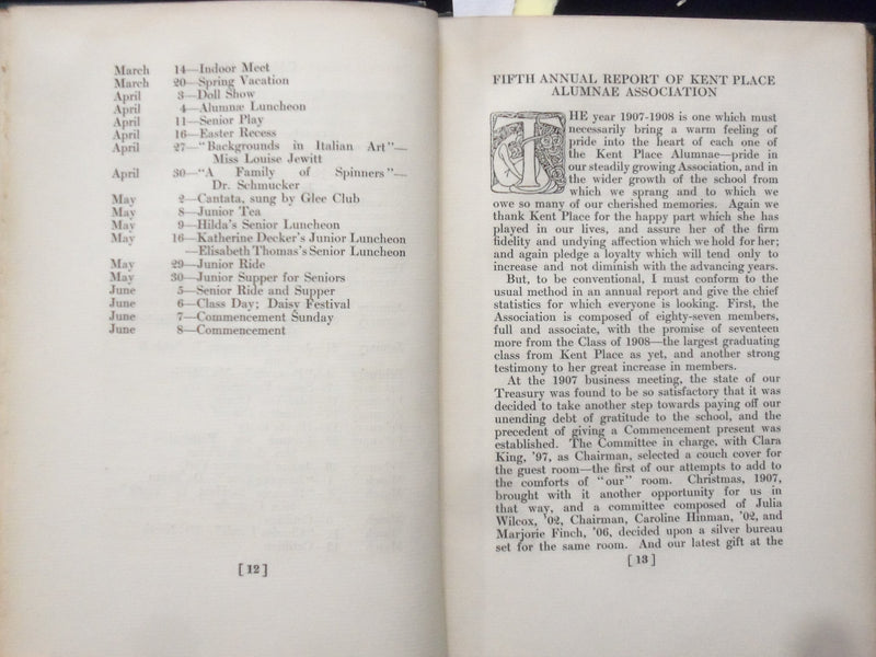 1908 THE LOG - KENT PLACE HARDCOVER BOOK - SUMMIT, NEW JERSEY - K 186