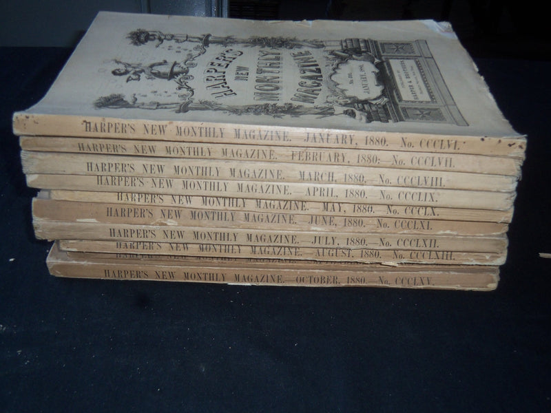 1880 HARPER'S MONTHLY MAGAZINE LOT 10ISSUES - NICE ILLUSTRATIONS & ADS - WR 1410
