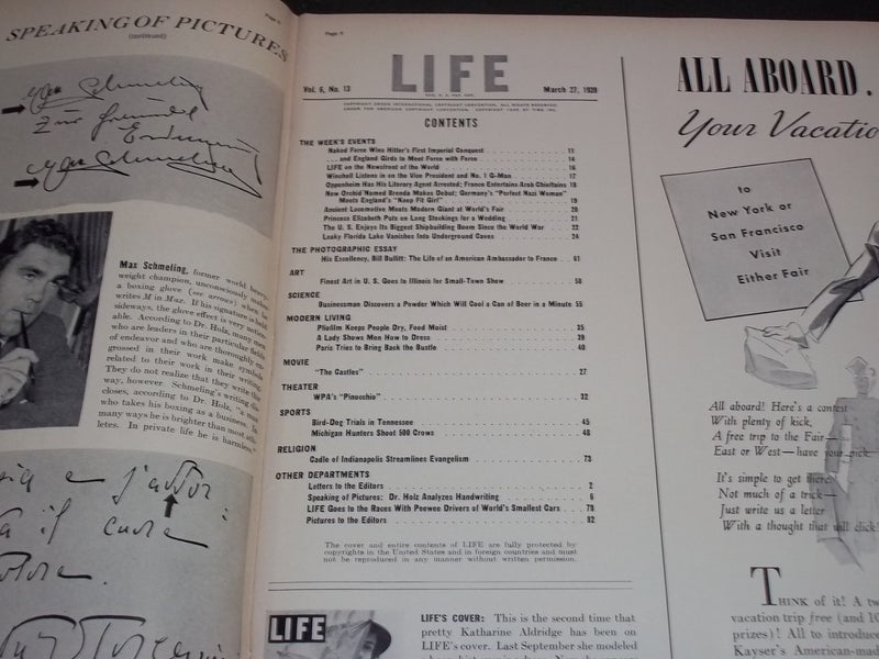 1939 MARCH 27 LIFE MAGAZINE - SPRING SHOWER COVER - L 123