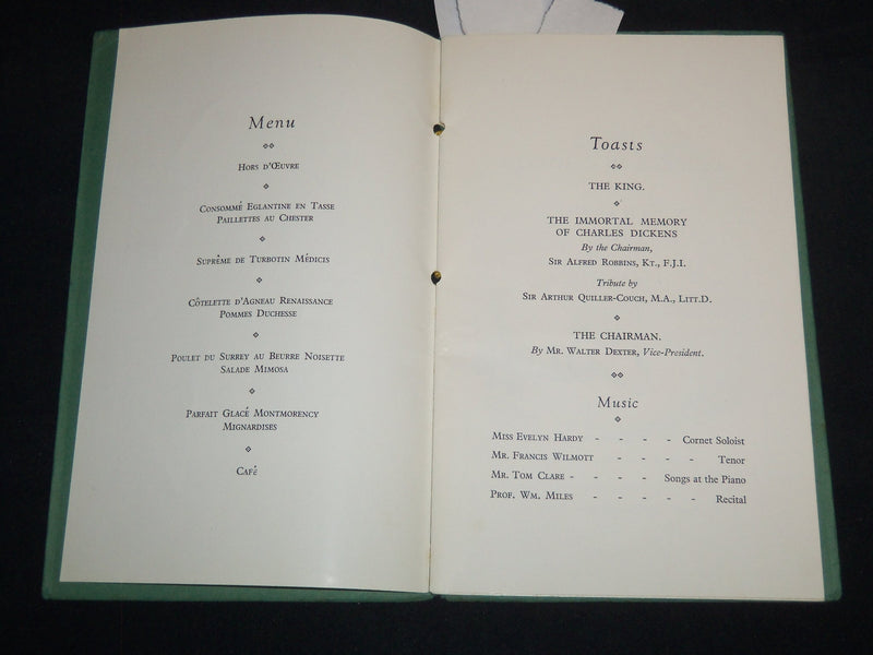 1931 THE DICKENS FELLOWSHIP BIRTHDAY DINNER PROGRAM - PICCADILLY HOTEL - J 8654