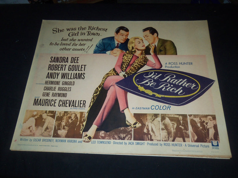 1964 I'D RATHER BE RICH 1/2 SHEET MOVIE POSTER- SANDRA DEE, ROBERT GOULET- P 439