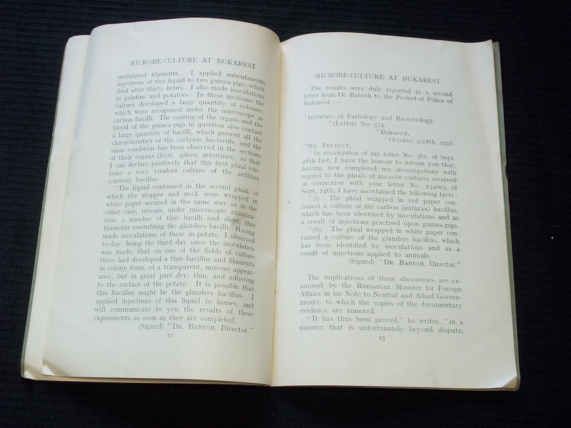1917 MICROBE-CULTURE AT BUKAREST SOFTCOVER BOOK - GERMAN LEGATION - J 7168