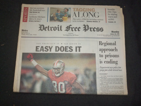 1995 JAN 30 DETROIT FREE PRESS NEWSPAPER-49ERS BEAT CHARGERS SUPER BOWL- NP 7659