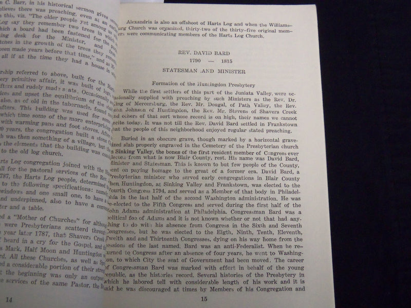 1941 HISTORY OF THE FIRST PRESBYTERIAN CHURCH -WILLIAMSBURG PENNSYLVANIA- J 8973