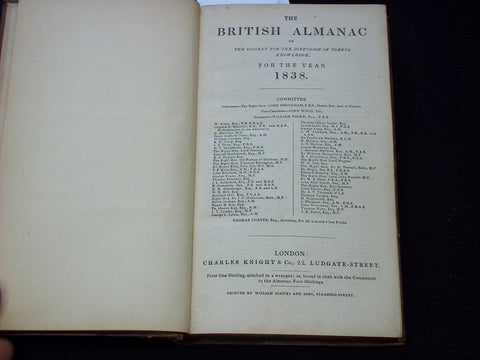 1838 THE BRITISH ALMANAC AND COMPANION VOLUME - LONDON - KD 7591