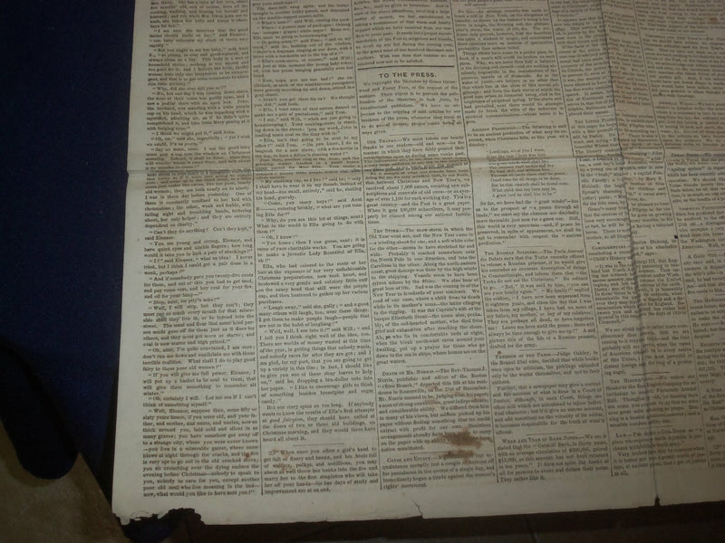 1854 JAN 7 THE SATURDAY EVENING POST NEWSPAPER -CHRISTMAS BY H.B. STOWE- NP 5060