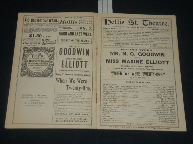 1901 WHEN WE WERE TWENTY - HOLLIS ST. THEATRE PROGRAM - J 5678