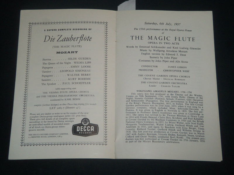 1956-1957 ROYAL OPERA HOUSE COVENT GARDEN PROGRAM LOT OF 2 - J 4272