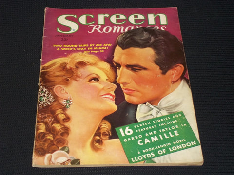 1937 JANUARY SCREEN ROMANCES MAGAZINE - GARBO & TAYLOR COVER - E 16574