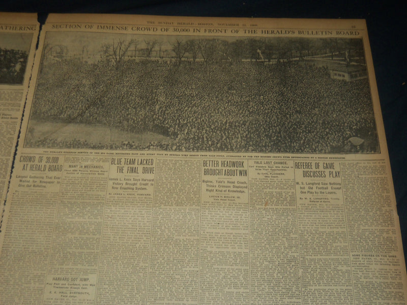 1908 NOVEMBER 22 THE BOSTON HERALD - HARVARD VANQUISHES YALE 4-0 - BH 218