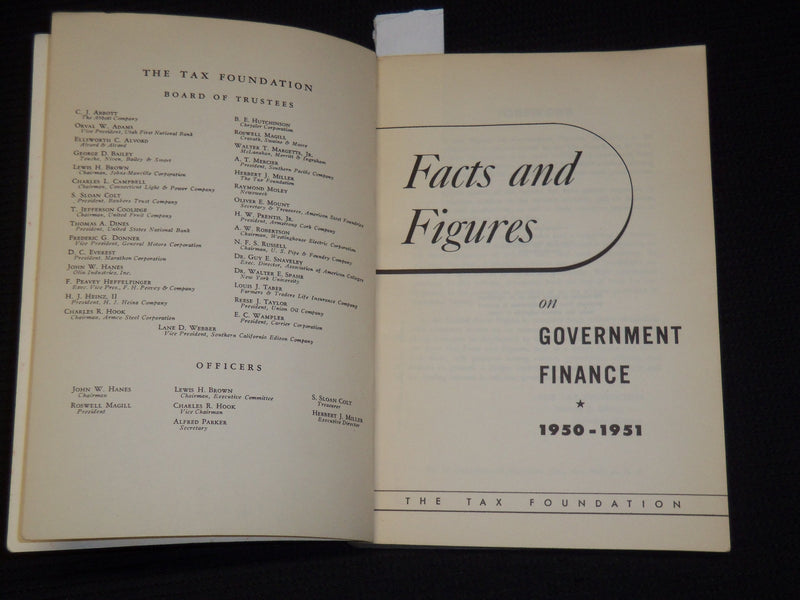 1950 FACTS AND FIGURES ON GOVERNMENT FINANCE BOOK - TAX FOUNDATION - J 9878