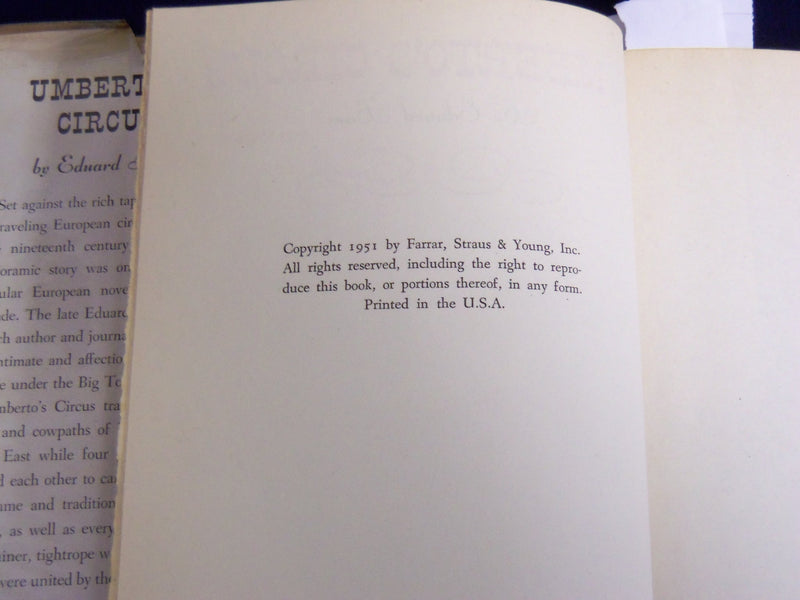 1951 UMBERTO'S CIRCUS HARDCOVER BOOK BY EDUARD BASS- KD 703G
